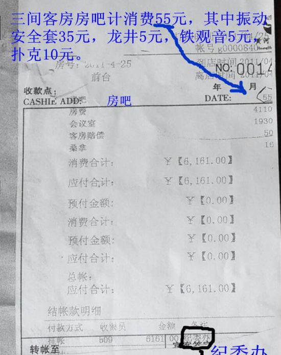 江苏泰州纪委副书记公款吃喝被举报 账单含安全套