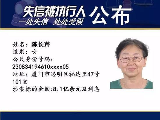 福建71岁女老赖欠8亿消失被疑为儿顶包