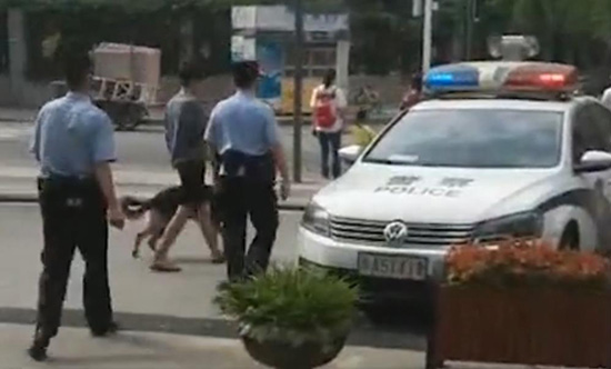 民警赶至现场后迅速带离伤人犬只。视频截图