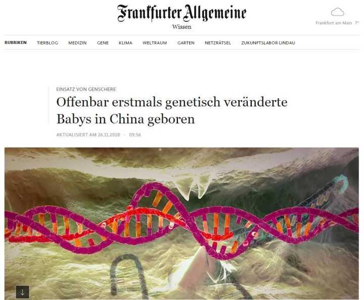 “基因编辑婴儿”诞生 外媒：科学界的超大危机