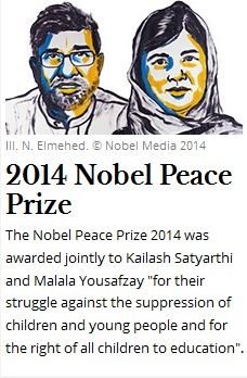 马拉拉和萨蒂亚特希获得2014年诺贝尔和平奖
