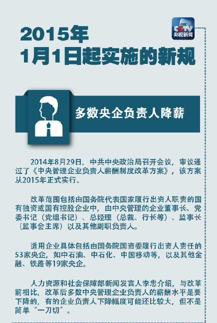 元旦起一批新规将实施 多数央企负责人降薪