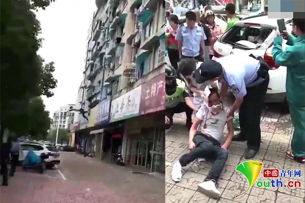 男子酒后与妻吵架从三楼跳下 头部砸中路边宝马
